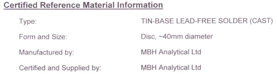 錫基/焊錫合金標樣1 錫基/焊錫合金標樣1